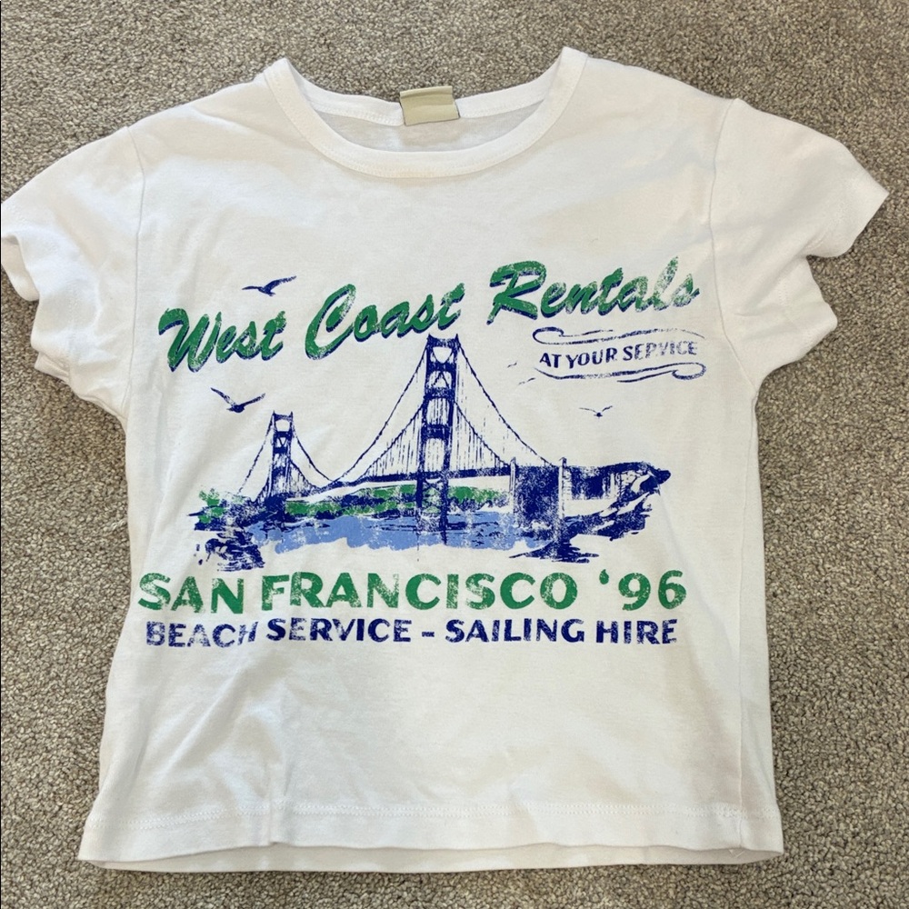 Urban Outfitters White Tee with Green & Blue San Francisco Graphic